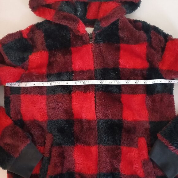 Abercrombie Kids Furry Full Zip Hoodie Red Black Buffalo Plaid Girls 13/14 EUC - Picture 11 of 16